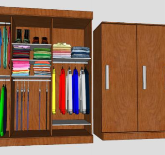 平开门实木衣柜SU模型下载_sketchup草图大师SKP模型