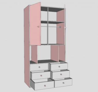 粉色家具衣柜SU模型下载_sketchup草图大师SKP模型
