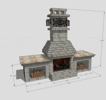 砌砖户外壁炉SU模型下载_sketchup草图大师SKP模型
