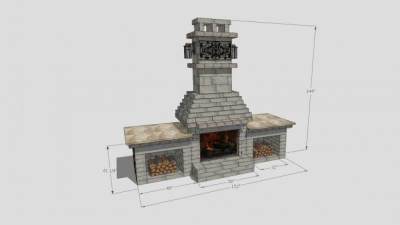 砌砖户外壁炉SU模型下载_sketchup草图大师SKP模型