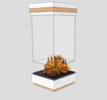 现代玻璃开放式壁炉SU模型下载_sketchup草图大师SKP模型