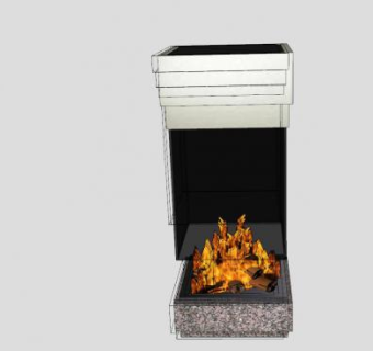 现代黑色玻璃燃木壁炉SU模型下载_sketchup草图大师SKP模型