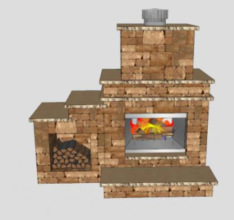 大壁炉与左侧木箱SU模型下载_sketchup草图大师SKP模型