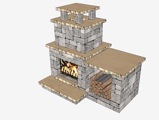 小型壁炉右侧<em>木箱</em>SU模型下载_sketchup草图大师SKP模型