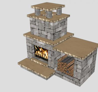 小型壁炉右侧木箱SU模型下载_sketchup草图大师SKP模型
