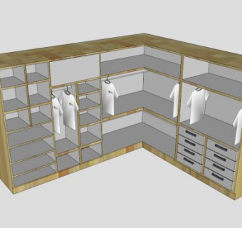 现代杉木板L型衣柜SU模型下载_sketchup草图大师SKP模型