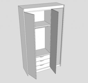 现代白色实木衣柜SU模型下载_sketchup草图大师SKP模型