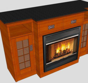 电壁炉与书柜SU模型下载_sketchup草图大师SKP模型