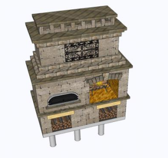 披萨烤箱与壁炉组合SU模型下载_sketchup草图大师SKP模型