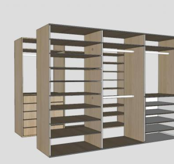 木工板开放式衣柜SU模型下载_sketchup草图大师SKP模型