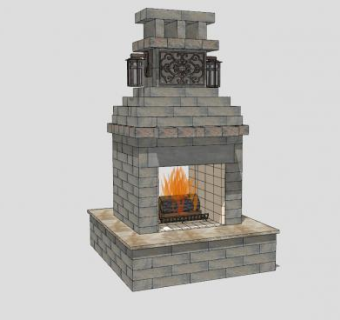 户外双面壁炉SU模型下载_sketchup草图大师SKP模型