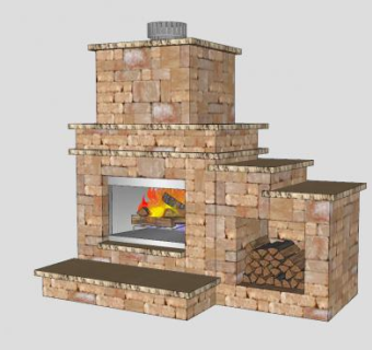 带右侧木箱的大壁炉SU模型下载_sketchup草图大师SKP模型