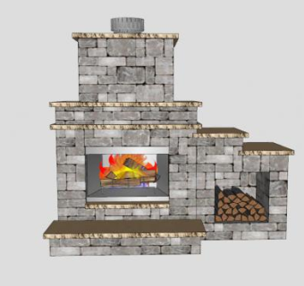 砖石大壁炉SU模型下载_sketchup草图大师SKP模型