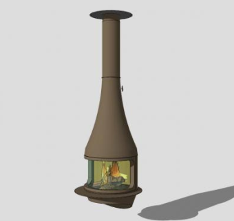 现代中央式金属壁炉SU模型下载_sketchup草图大师SKP模型