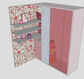 现代粉色衣柜SU模型下载_sketchup草图大师SKP模型
