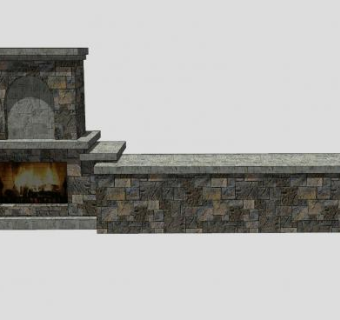 大型户外厨房和壁炉SU模型下载_sketchup草图大师SKP模型
