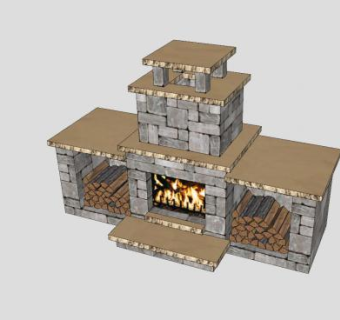 带木盒的紧凑型壁炉SU模型下载_sketchup草图大师SKP模型