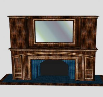 带镜子的枫木壁炉SU模型下载_sketchup草图大师SKP模型