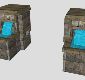 壁炉水景双对SU模型下载_sketchup草图大师SKP模型