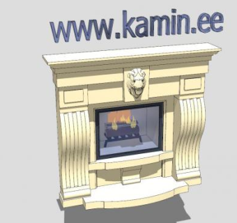 狮头壁炉带钢架SU模型下载_sketchup草图大师SKP模型