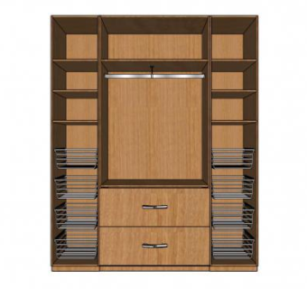 实木板开放式衣柜SU模型下载_sketchup草图大师SKP模型