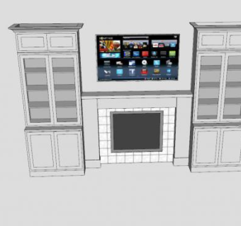 壁炉电视和橱柜墙SU模型下载_sketchup草图大师SKP模型