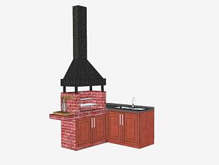 厨房烤架壁炉和橱柜水槽SU模型下载_sketchup草图大师...
