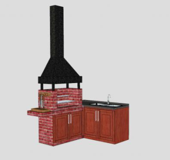 厨房烤架壁炉和橱柜水槽SU模型下载_sketchup草图大师SKP模型