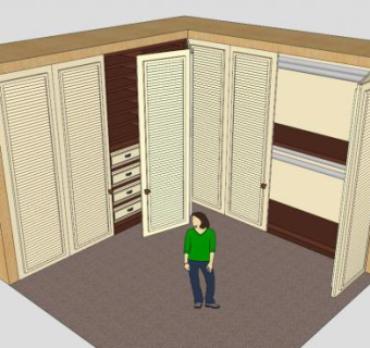 转角推拉门衣柜SU模型下载_sketchup草图大师SKP模型