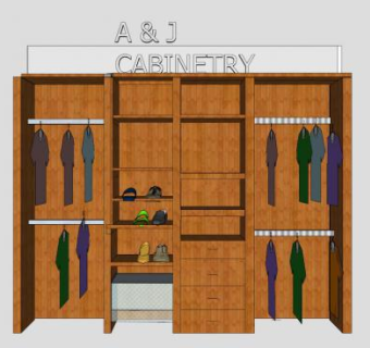 一字敞开衣柜SU模型下载_sketchup草图大师SKP模型