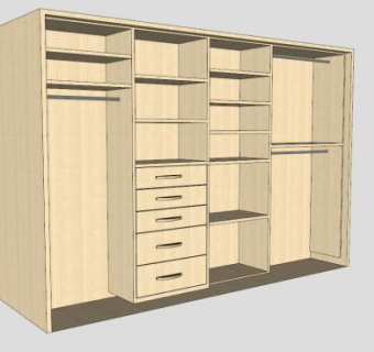 木制一字敞开衣柜壁橱SU模型下载_sketchup草图大师SKP模型