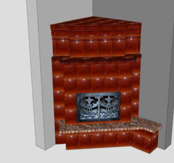 红瓷砖墙角壁炉SU模型下载_sketchup草图大师SKP模型