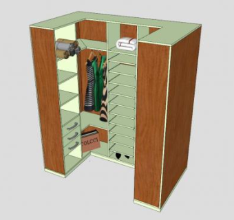 实木橱柜U型衣柜SU模型下载_sketchup草图大师SKP模型