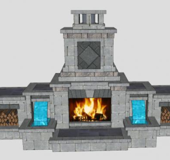灶台壁炉和水景SU模型下载_sketchup草图大师SKP模型
