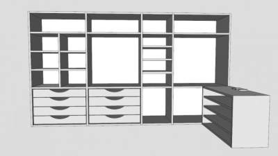 现代隔断白色衣橱SU模型下载_sketchup草图大师SKP模型