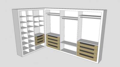 转角白色衣柜SU模型下载_sketchup草图大师SKP模型