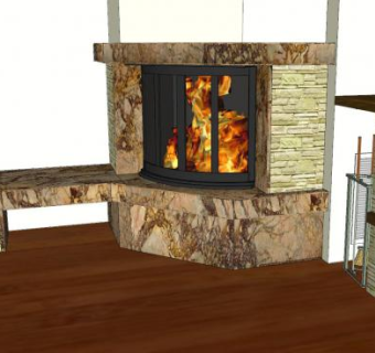 室内墙角座椅壁炉架SU模型下载_sketchup草图大师SKP模型