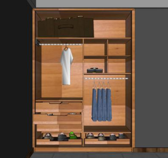 实木推拉门壁柜SU模型下载_sketchup草图大师SKP模型