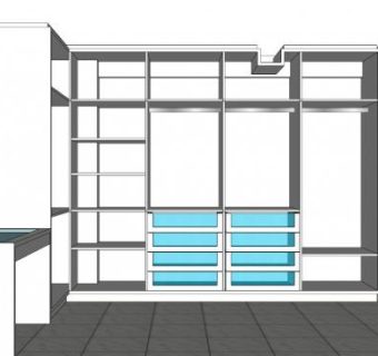 转角白色隔断衣柜SU模型下载_sketchup草图大师SKP模型
