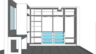 转角白色隔断衣柜SU模型下载_sketchup草图大师SKP模型