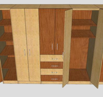 现代一字敞开衣柜SU模型下载_sketchup草图大师SKP模型