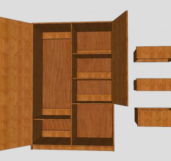 实木双开门平开衣柜SU模型下载_sketchup草图大师SKP模型