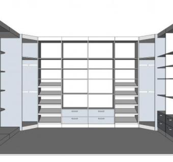现代U型壁柜衣柜SU模型下载_sketchup草图大师SKP模型