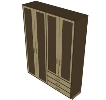 现代家居四门衣柜SU模型下载_sketchup草图大师SKP模型