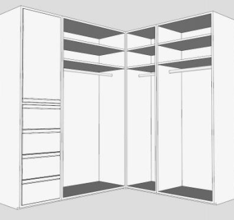 简约白色转角衣柜衣橱SU模型下载_sketchup草图大师SKP模型