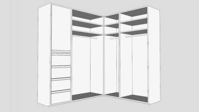 简约白色转角衣柜衣橱SU模型下载_sketchup草图大师SKP模型