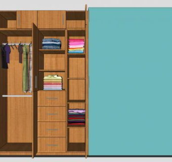 实木滚动式隔断衣柜SU模型下载_sketchup草图大师SKP模型