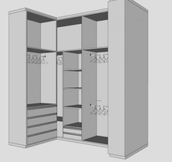 卧室转角白色衣柜SU模型下载_sketchup草图大师SKP模型