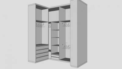 卧室转角白色衣柜SU模型下载_sketchup草图大师SKP模型