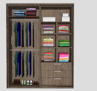 深色推拉门式衣柜SU模型下载_sketchup草图大师SKP模型